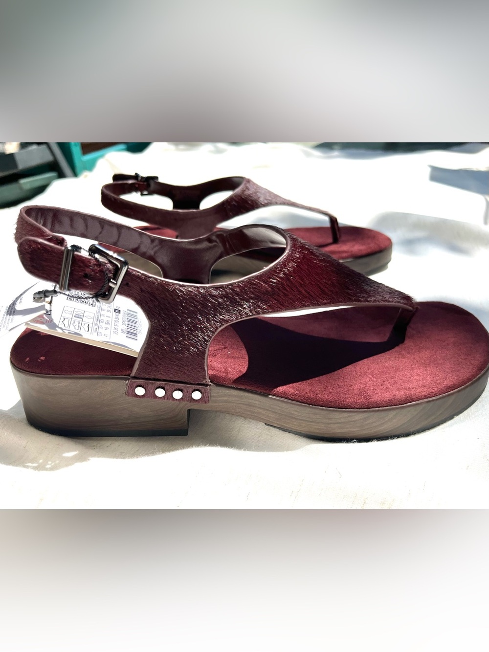 Zara Leather Strap Sandals With Rivets Burgundy Red Platform Sheep Skin Size 10 - Picture 10 of 15